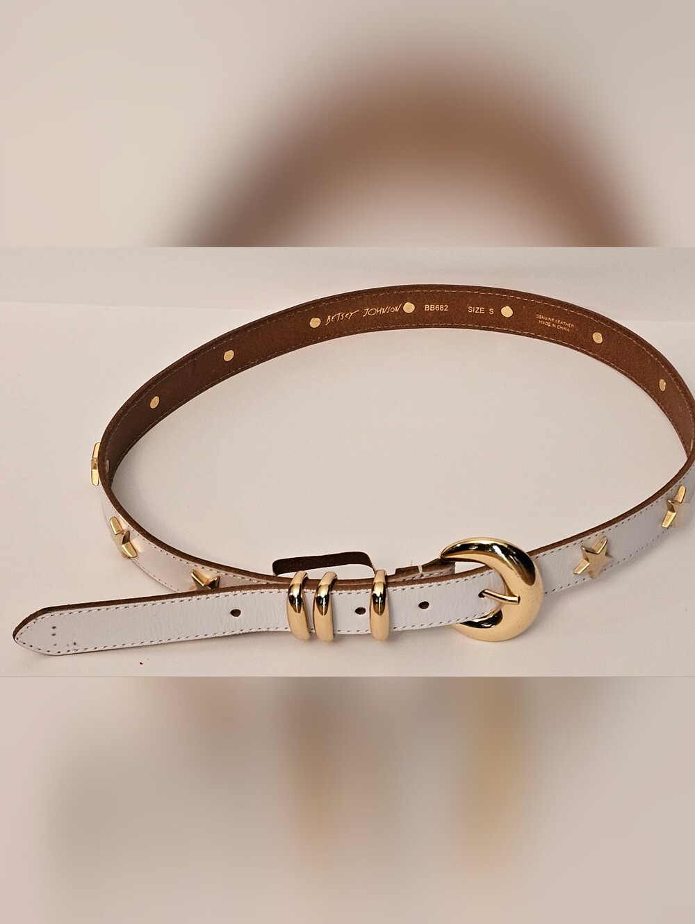 Betsey Johnson White Leather Star Belt S Gold BB682